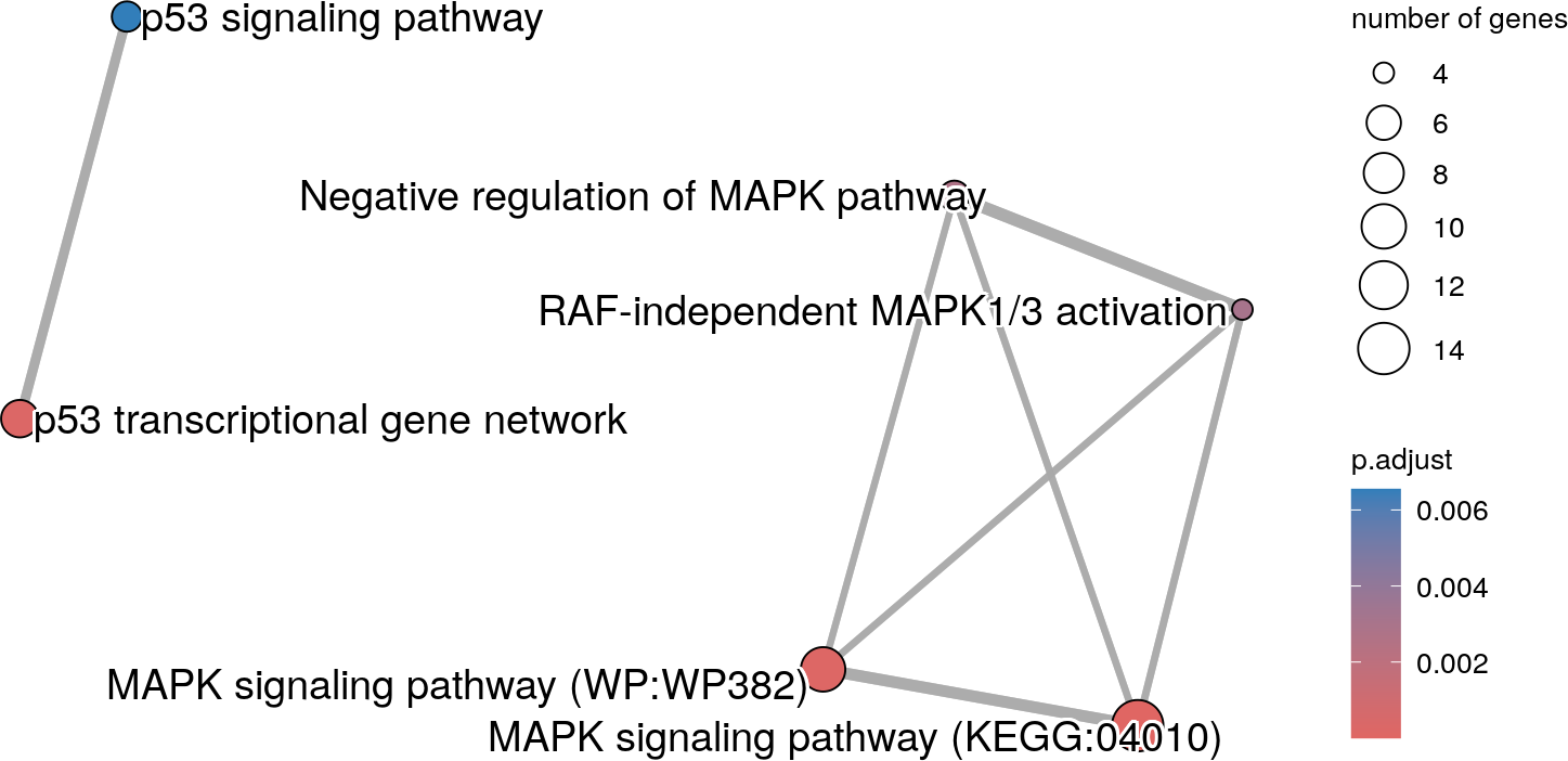 An enrichment map showing only the user selected terms.